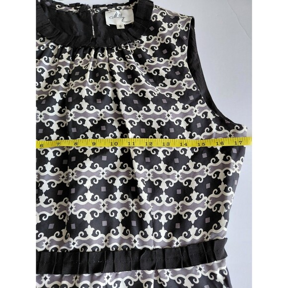 Milly Of New York Black/Multicolor Silk  Print Lined Dress W/Ribbon Detail Sz 6 - Picture 7 of 11